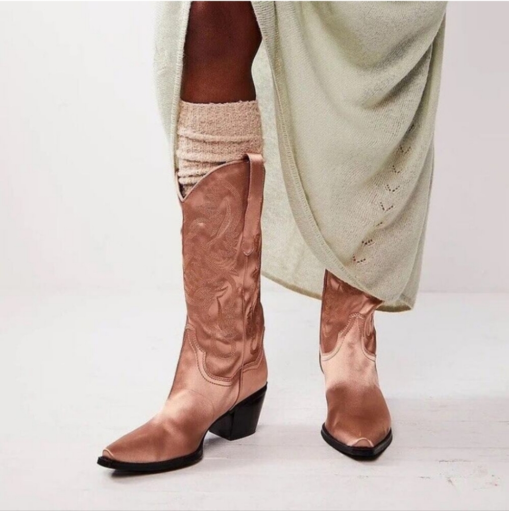 NIB Free People Jeffrey Campbell Daggett Western Pullon Boot Mauve Satin W 10